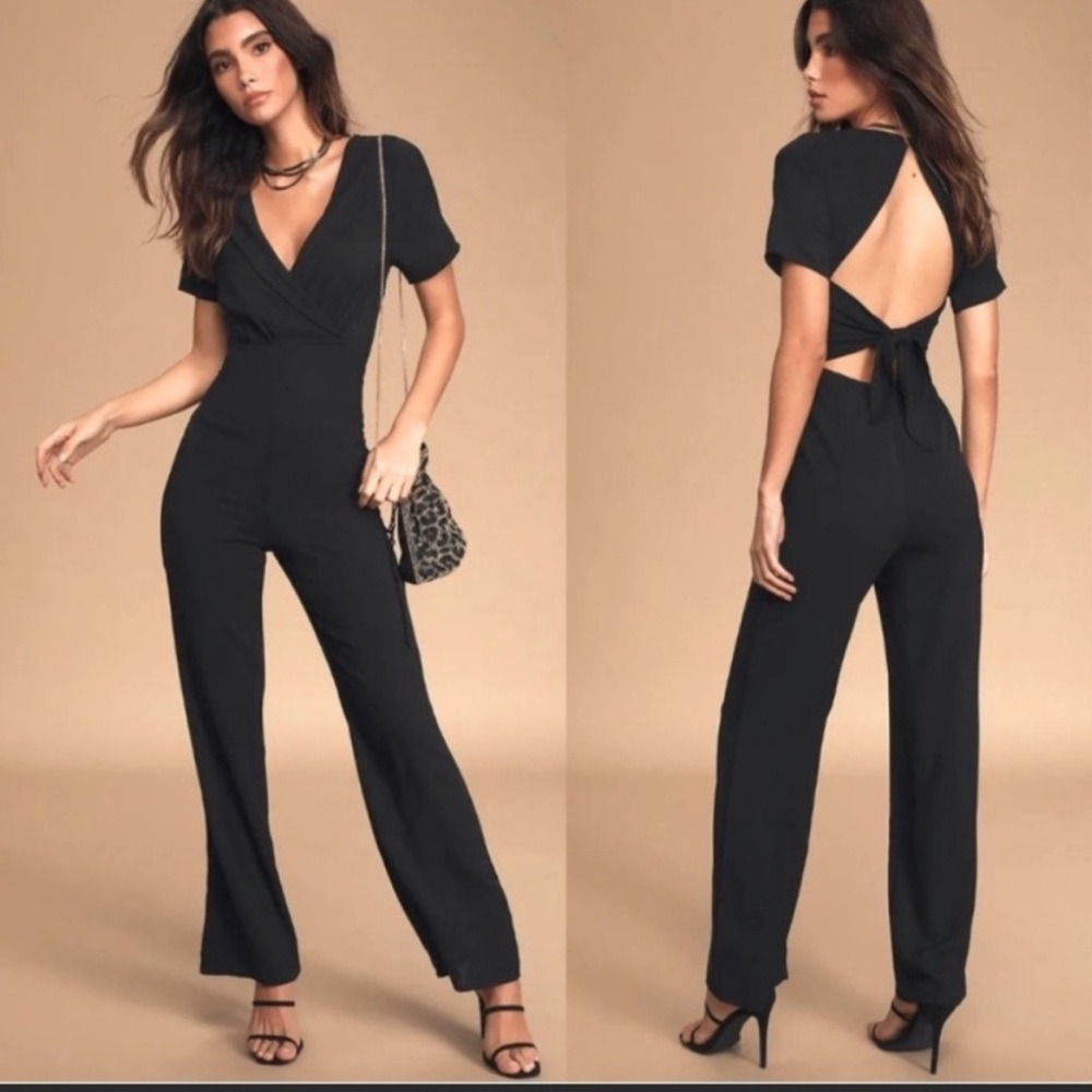 Lulu’s Stay In Touch Black Tie- Back Jumpsuit Womens Size Small